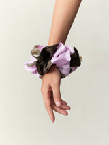 SILK SCRUNCHIE/ BROWN + LILAC