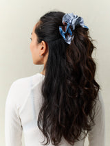SILK SCRUNCHIE/ BLUE + BROWN