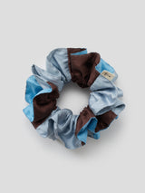 SILK SCRUNCHIE/ BLUE + BROWN