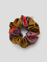 SILK SCRUNCHIE/ OLIVE + ORANGE